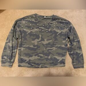 *NWOT* Express Camouflage Crewneck Sweater with Rhinestone Studs
